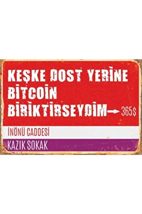 Dost Yerine Bitcoin Biriktirseydim Sokak Tabelası Retro Ahşap Poster