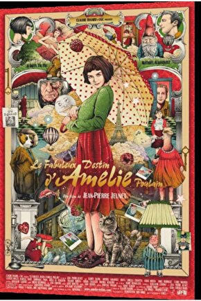 Amelie Sinema Illustrasyon Retro Ahşap Poster