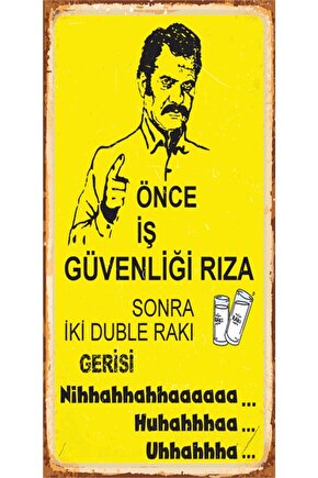 Erol Taş Önce Iş Güvenliği Mini Retro Ahşap Poster