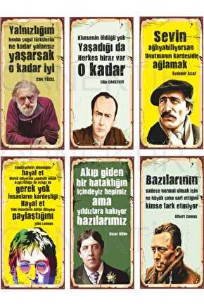 Can Yücel, Edip Cansever, Özdemir Asaf, John Lennon, Oscar Wilde, Camus 6lı Mini Ahşap Poster Seti