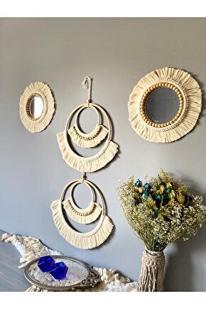 Wall Decoration Art Bohem Makrome Boncuk Detaylı Duvar Dekorasyon Ürünü 4’lü Set