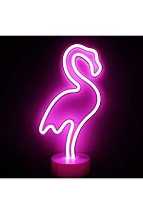 Neon Işıklı Flamingo Masa Gece Lambası Usb ve Pil Dekoratif Hediye