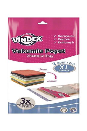 Vakumlu Giyisi Yastık Yorgan Saklama Torbası Poşeti Hurç - X Large - 55x90 Cm. -2li 1 Paket