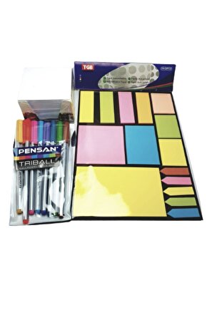 Küp Not Kağıdı+ Tgb A-4 Yapışkanlı Not Kağıdı Belirteç Postit+ Triball Tükenmez Kalem Renkli