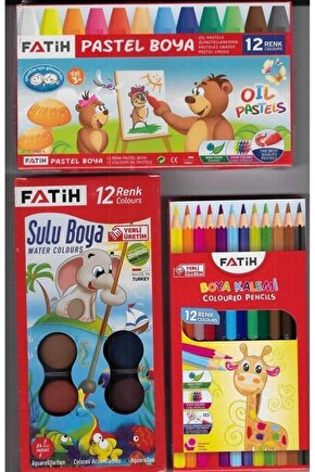 3 Lü Okul Kırtasiye Seti Pastel Sulu Kuru Boya Set6