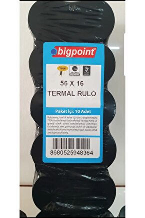 Bigpoint Termal Yazarkasa Pos Rulosu 56x16 Metre 10 Adet 1 Paket Parlak