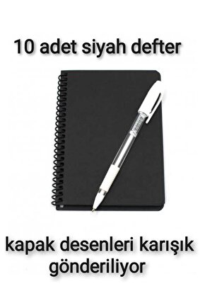 10lu Siyah Defter Ve 10 Adet Beyaz Kalem