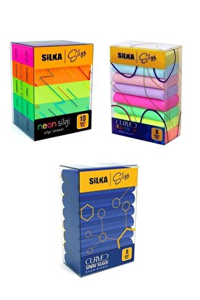 3 Lü Silgi Seti(8 Li Curved Sınav+ 8 Li Curved Rainbow+ 10 Lu Neon Silgi)