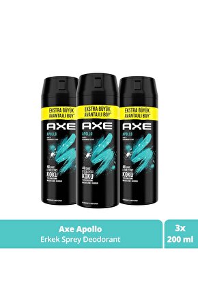 Erkek Sprey Deodorant Apollo 48 Saat Etkileyici Koku 200 ml X3