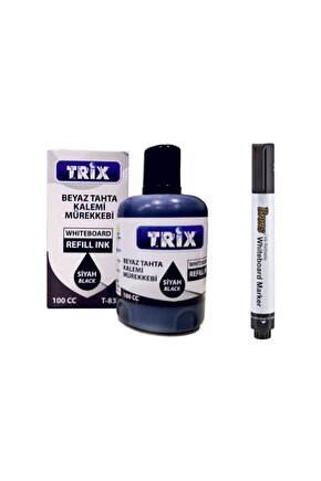 Doldurulabilir Beyaz Yazı Tahtası Kalemi Trix Mürekkep 100 ml - Siyah