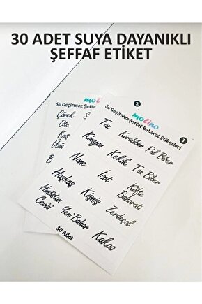 30 Adet Suya Dayanıklı Şeffaf Baharat Etiketi