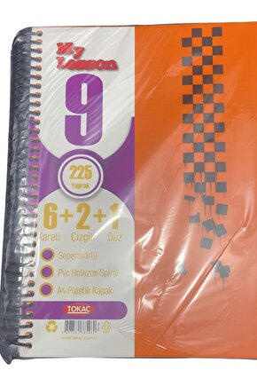 My Lesson Spiralli Defter - PP Kapak, Ayraçlı, 6 Kareli 2 Çizgili 1 Düz, 225 Yaprak