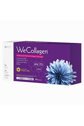 WeCollagen® 90 Tablet - 3000mg Kolajen Tip 1-2-3 Arı Sütü Biotin %100 Saf Ve Doğal Diyet Takviyesi