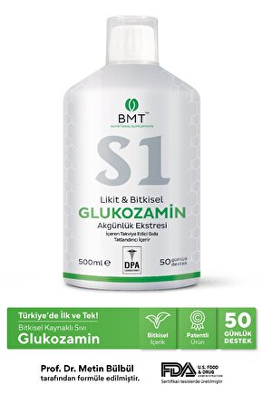 S1 Glukozamin™, Bitkisel Glukozamin Ve Akgünlük Ekstresi Sıvı Takviye Edici Gıda 50 Gün Vegan 500ml