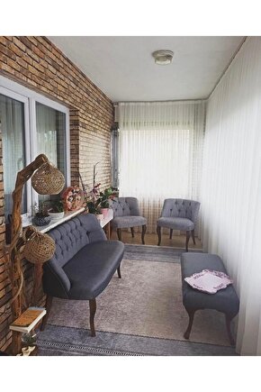 Çay Seti Balkon Takımı Antrasit Kaz Ayağı 2 1 1 Puf Hediyeli