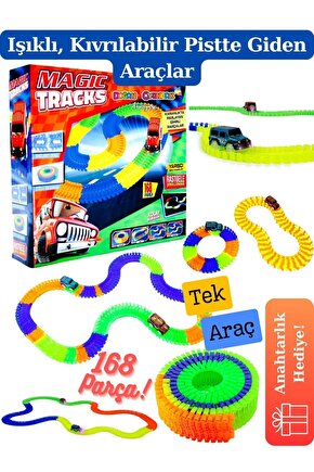 Magic Trucks 168 Parça Raylı Pist - Raylı Araç Oyuncak - Tren Oyuncak  - Renkli Araç Yolu - Pist Set