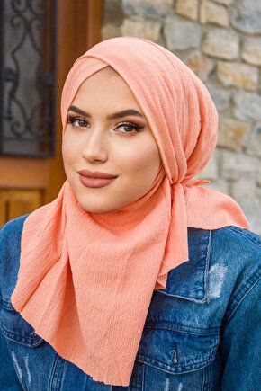 Somon Bürümcük Çapraz Bantlı Medium Size Hijab - Hazır Şal