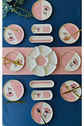 Gelincik Model 8 Kişilik 19 Parça Kahvaltı Takımı (Pembe)