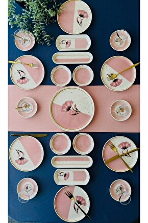 Poppy Model 6 Kişilik 21 Parça Tea Plate Kahvaltı Takımı Pink