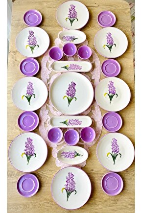 Hyacinth Pattern 8 Kişilik 27 Parça Tea Plate Lilac Kahvaltı Takımı