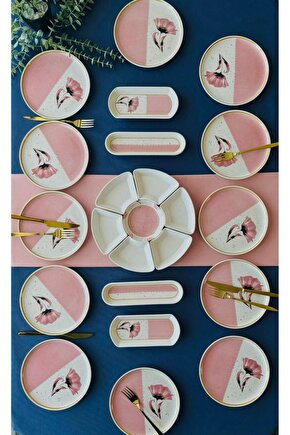 Poppy Model 12 Kişilik 23 Parça Kahvaltı Takımı (Pink)