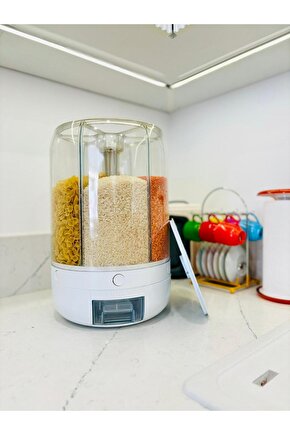 Erzak Saklama Kabı 10 Kg 360° Döner Kuru Gıda Organizeri (6 Bölmeli)