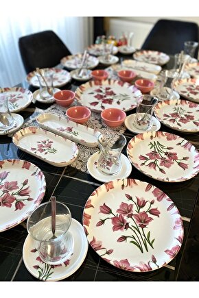 PEMBE ÇİÇEK 12 kişilik Kahvaltı Takımı