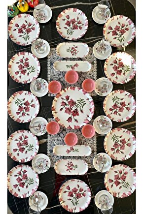 Pembe Nergis Geniş Aile 12 Kişilik 35 Parça Kahvaltı Takımı