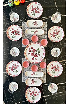 Pembe Nergis 6 Kişilik 23 Parça Dijital Baskı Kahvaltı Takımı
