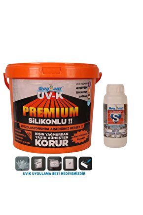 Avantajlı Su Izolasyon Paketi Uv-k Premium Silikonlu Boya 15 Kg Ve 500ml Silikokap Şeffaf Izolasyon