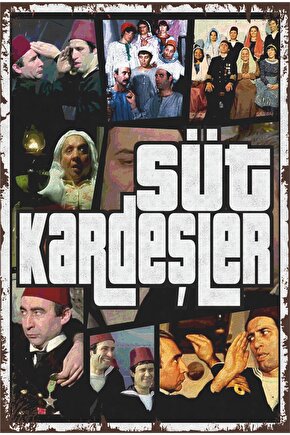 Süt Kardeşler Sahneler Gta Tarz Yeşilçam Retro Ahşap Poster