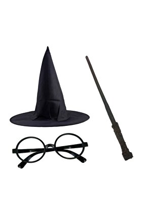 Harry Potter Şapkası Harry Potter Gözlüğü Harry Potter Asası 3 Lü Set