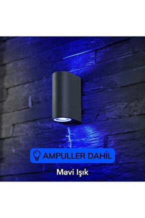 Dekoratif Çift Yönlü Antrasit Aplik - Mavi Işık - Ampuller Dahil