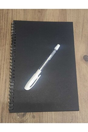 Siyah Yapraklı Defter Spiralli 14x20 120 Gr. 40 Sayfa Ve Beyaz Kaliteli Jel Kalem