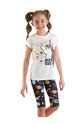 Uzayda Unicorn Kız Çocuk Yazlık T-shirt Tayt Takım