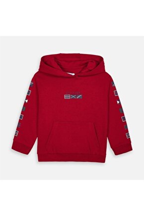 Unisex Çocuk Kırmızı Kapşonlu Baskılı Sweatshirt