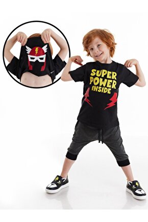 Super Power Erkek Çocuk T-shirt Kapri Şort Takım