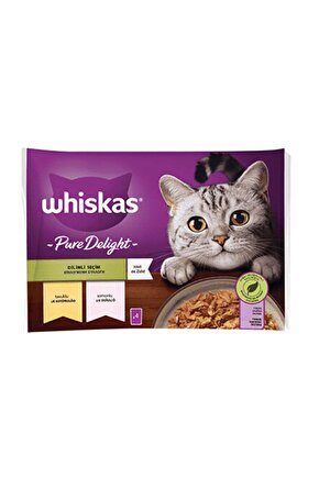 Pouch Pure Delight Jöle Içinde Tavuklu Ve Somonlu Yetişkin Kedi Konservesi 4x85 gr