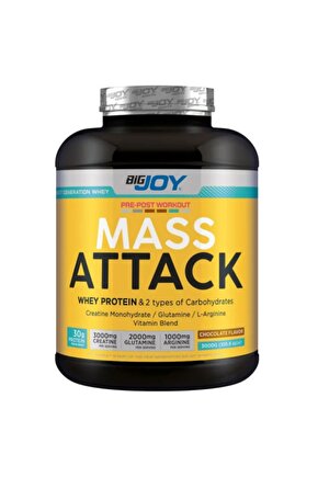 Mass-ATTACK 3000gr Çikolata -30gr Whey Protein-54.42gr Karbonhidrat-3gr Kreatin-2gr Glutamin