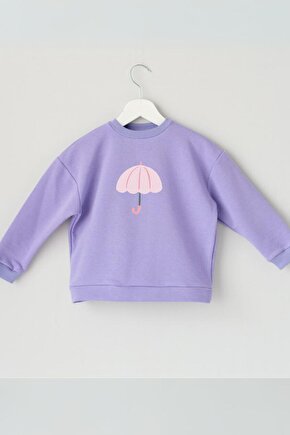 Çocuk Lila Sweatshirt Şemsiye Umbrella