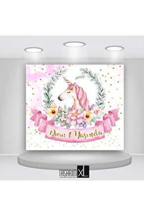 Pembe Unicorn Temalı Doğum Günü Afişi 100x100