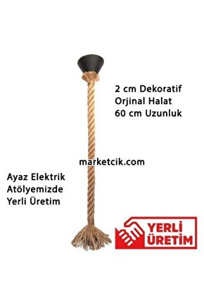 Dekoratif Jut Halat Sarkıt Avize 60 Cm Boy E27 Duy Tavan Rozanslı