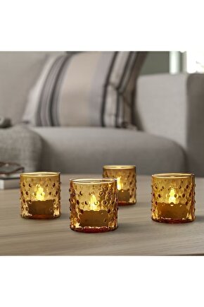 HUTLÖS 4 lü Set 6 cm Koyu Sarı Cam Tealight Mumluk Şamdan