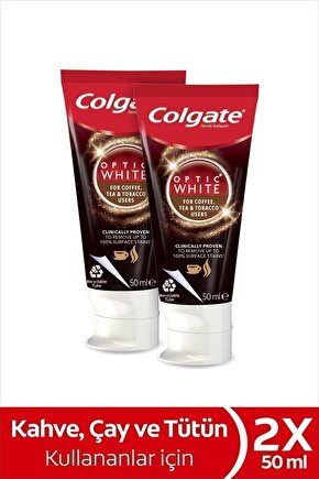 Optic White Kahve, Çay ve Tütün Kullanıcıları için Beyazlatıcı Diş Macunu 50 ml x 2 Adet