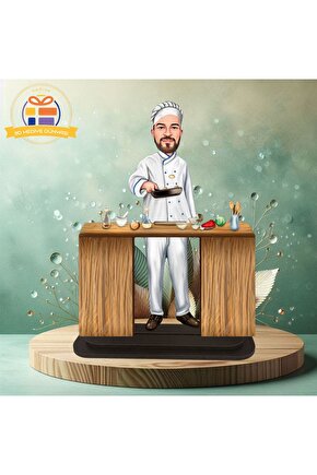 Yemek şef karikatürü şef aşçı karikatürü biblo hediye  3d masa üstü biblo hediyesi