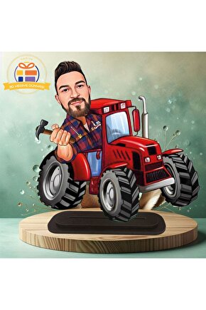 Traktörlü karikatür Çiftçi motorlu karikatürü biblo hediye  3d masa üstü biblo hediyesi