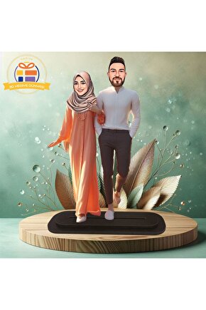 Tesettürlü  ile eş karikatürü biblo hediye  3d masa üstü biblo hediyesi