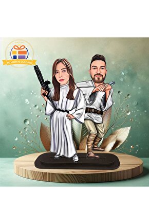 prenses leia ve luke sevgili aşk karikatürü biblo hediye  3d masa üstü biblo hediyesi