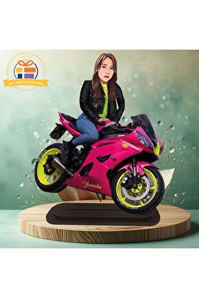 Pembe motorsikletli  yarış motoru karikatürü biblo hediye  3d masa üstü biblo hediyesi