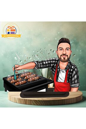 Mangal ustası baba mangal seven adam karikatürü karikatürü biblo hediye  3d masa üstü biblo hediyesi